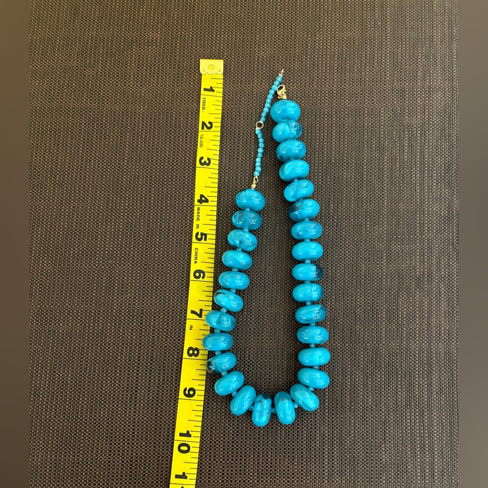 New Elegant Turquoise Blue Statement Beaded Resin Necklace - Picture 7 of 13